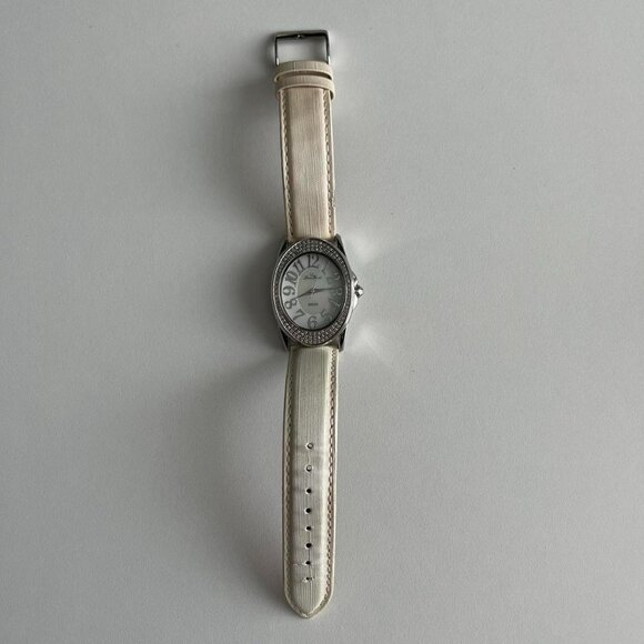 Vintage 2000s Lucien piccard Swiss white strap crystal  display picture 1